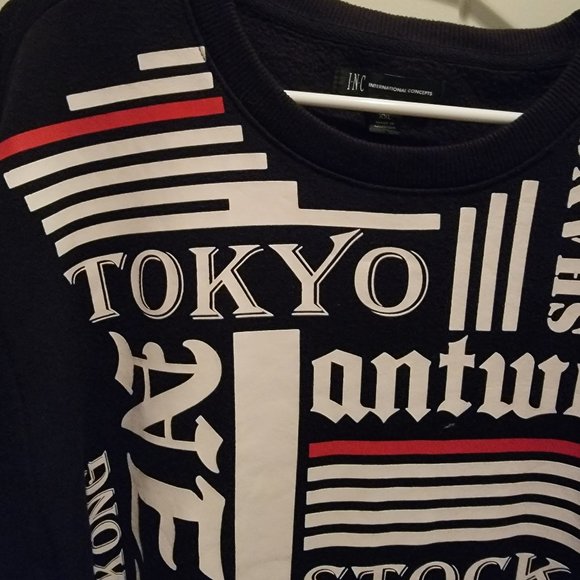 INC International Concepts London Paris Tokyo Black Sweatshirt Mesh Stripe - Picture 3 of 8